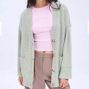Bluenotes Green Chenille Button Front Cardigan (Size M)